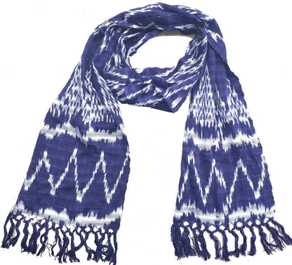 Handmade Guatemalan light weight cotton ikat scarf with fringes