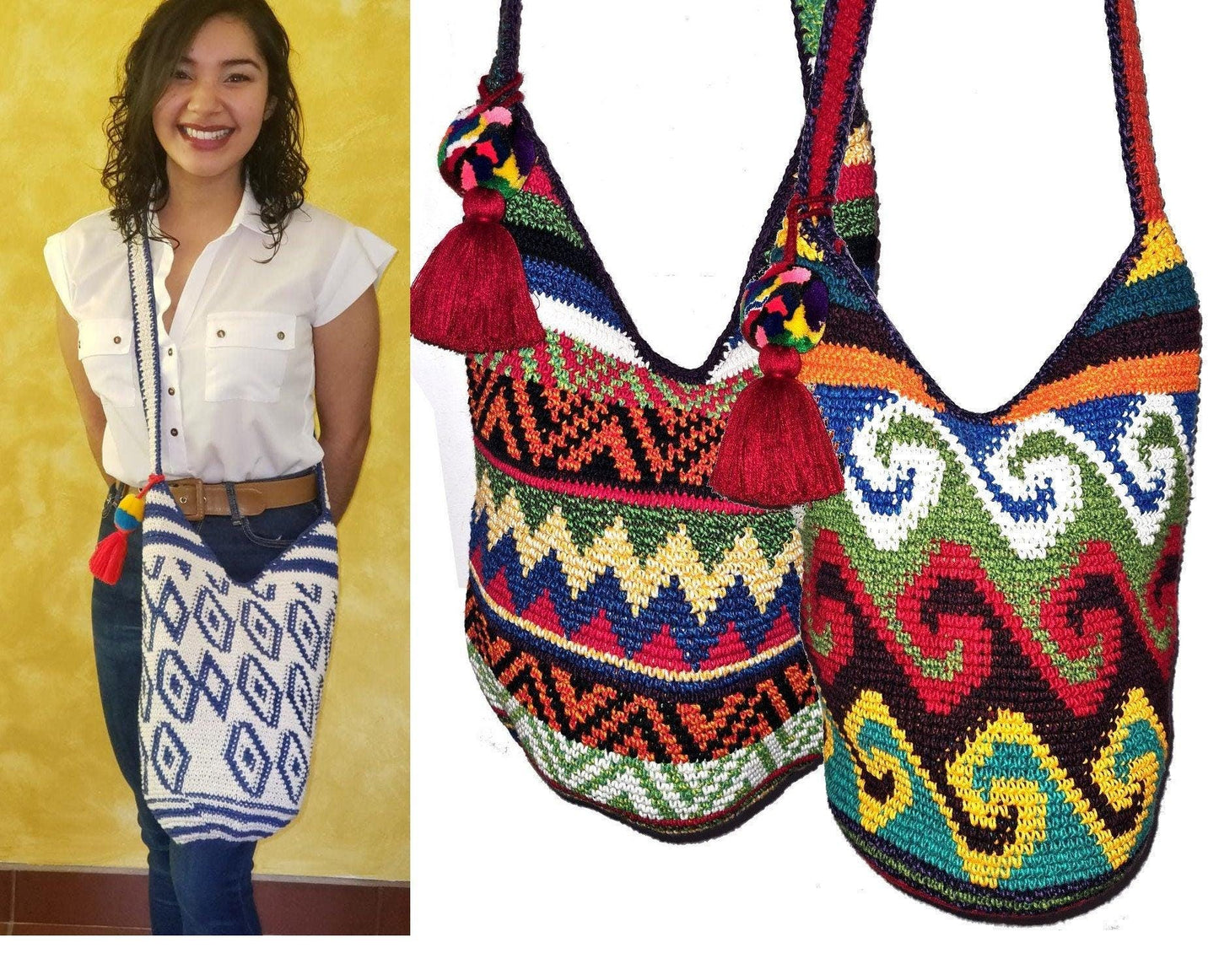 Guatemalan Bag, Crochet Tote Bag, Tote Bag With Zipper,