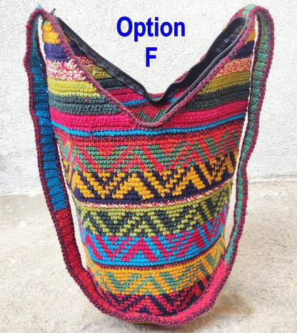 Handwoven Cotton CROCHETED GUATEMALAN Cross Body TOTE Bag With Zipper Closure And Pom Tassel Available In Multiple Options