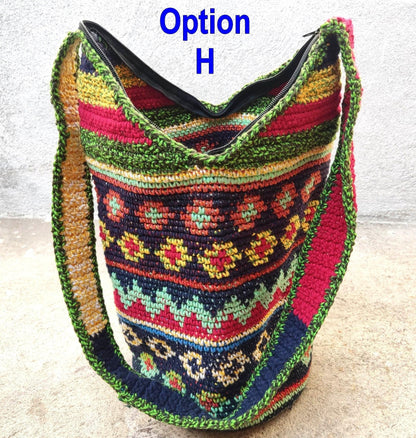 Handwoven Cotton CROCHETED GUATEMALAN Cross Body TOTE Bag With Zipper Closure And Pom Tassel Available In Multiple Options