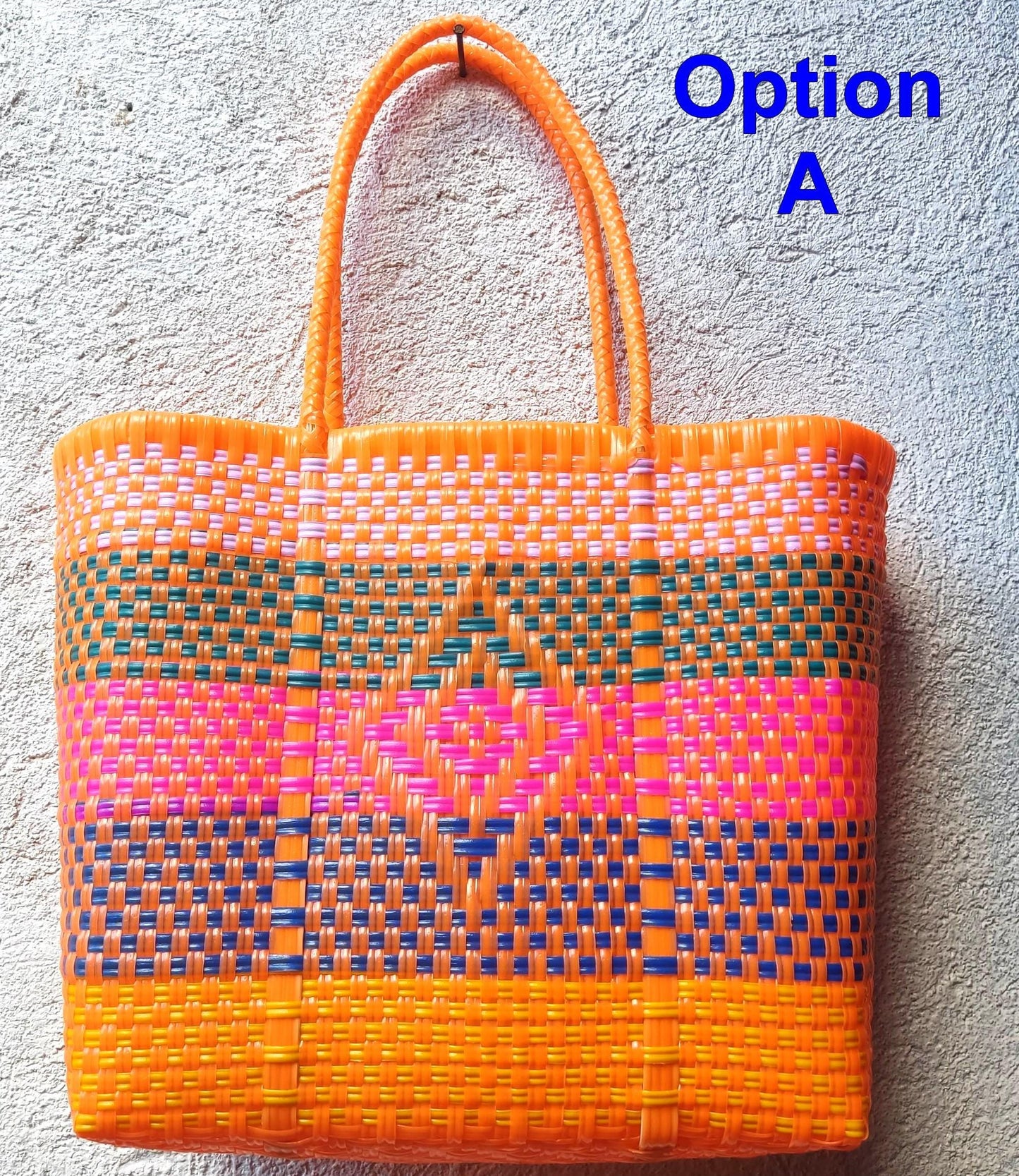 Large Woven Guatemalan Plastic market Bag - RECYCLED PLASTIC Basket - Mayan Fair Trade 