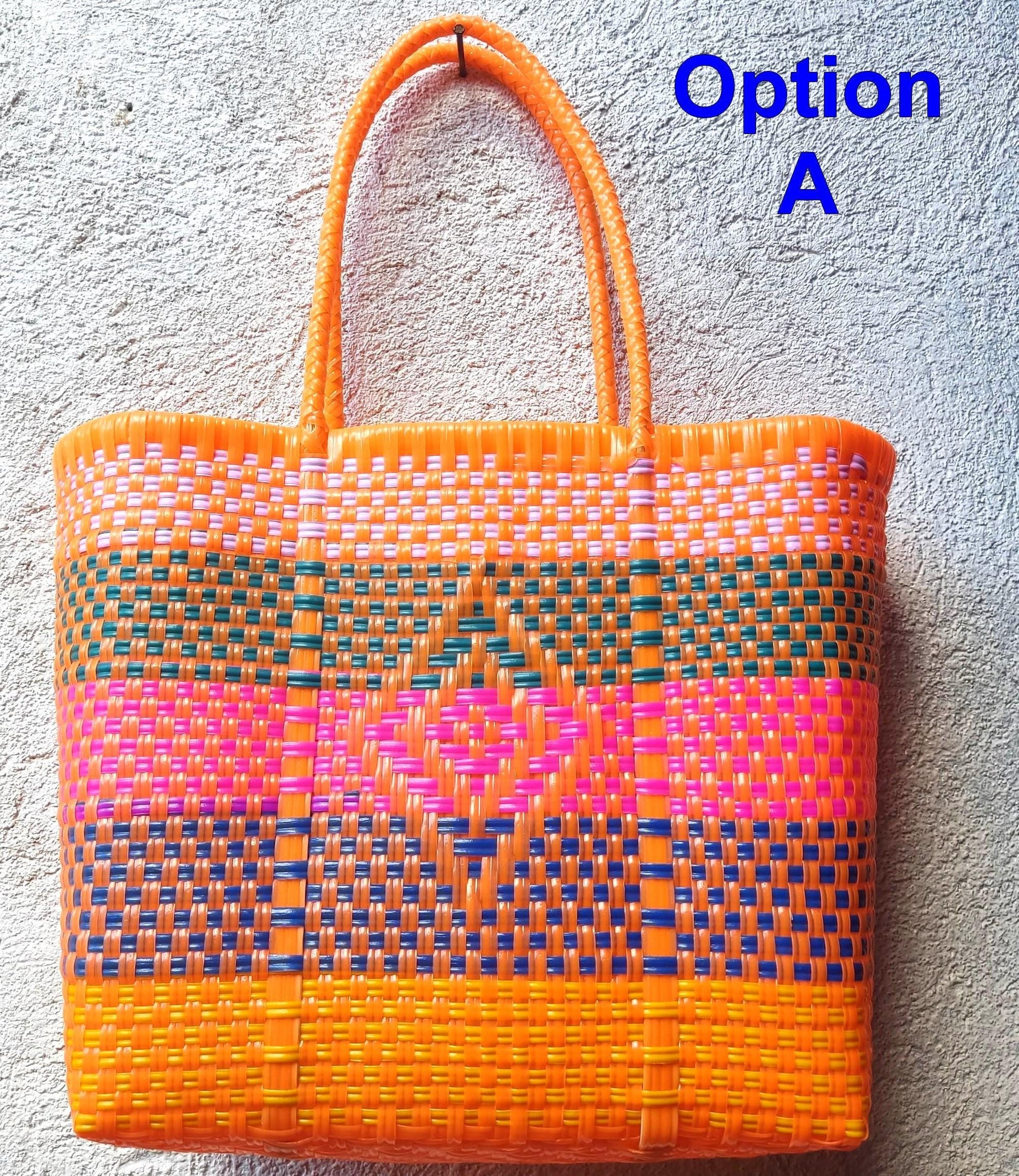 Large Woven Guatemalan Plastic market Bag - RECYCLED PLASTIC Basket - Mayan Fair Trade 