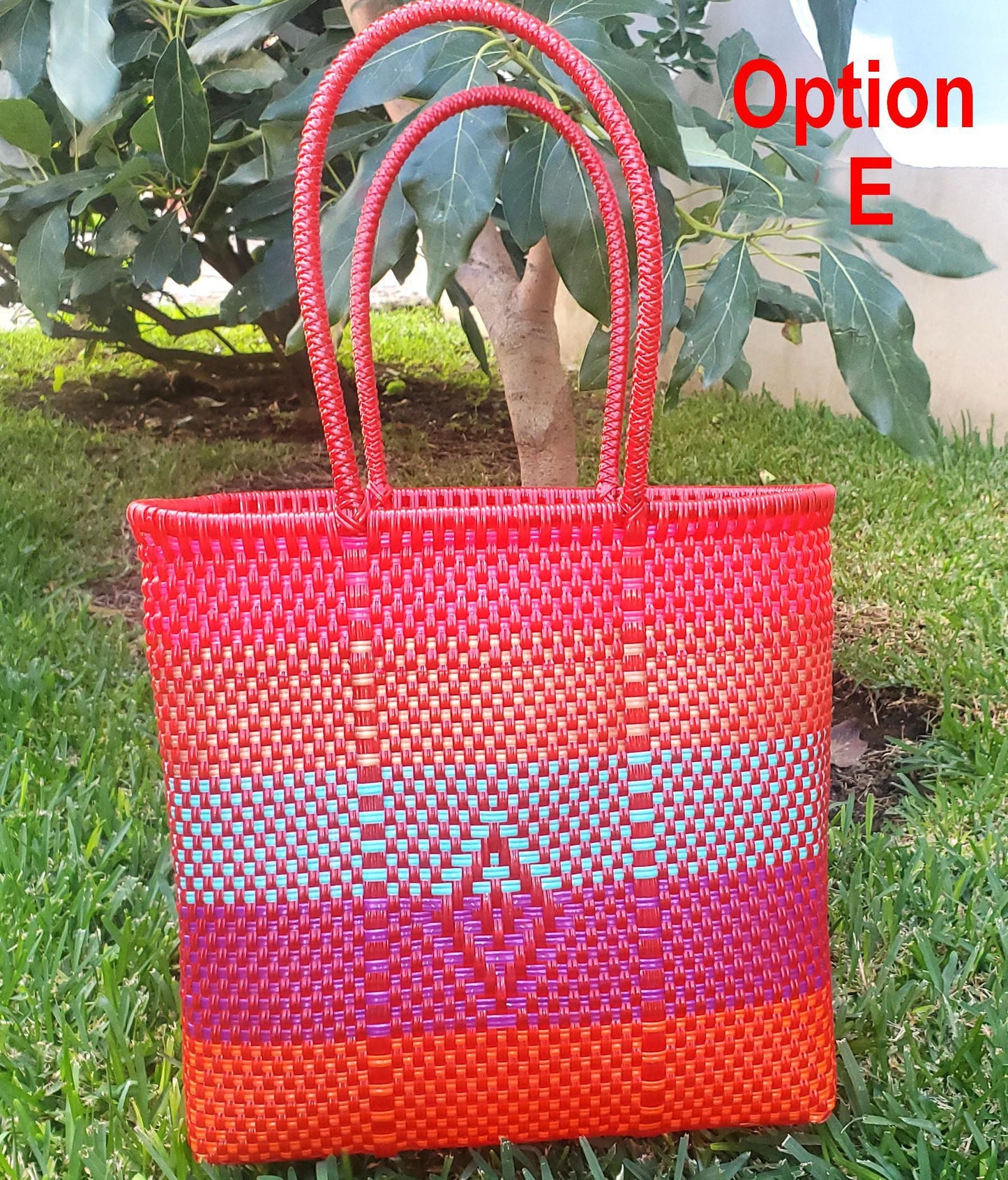 Large Woven Guatemalan Plastic market Bag - RECYCLED PLASTIC Basket - Mayan Fair Trade 
