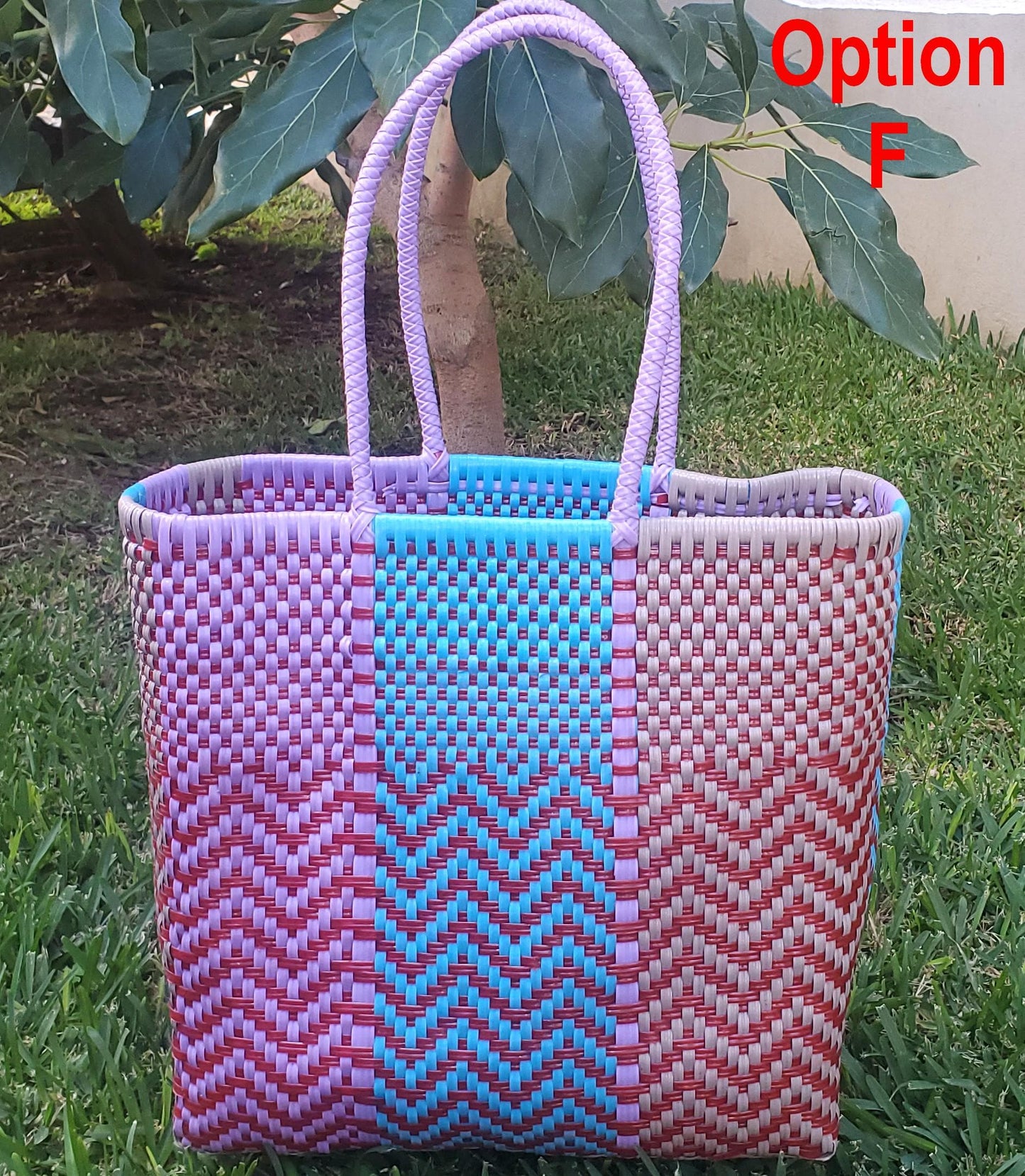 Large Woven Guatemalan Plastic market Bag - RECYCLED PLASTIC Basket - Mayan Fair Trade 