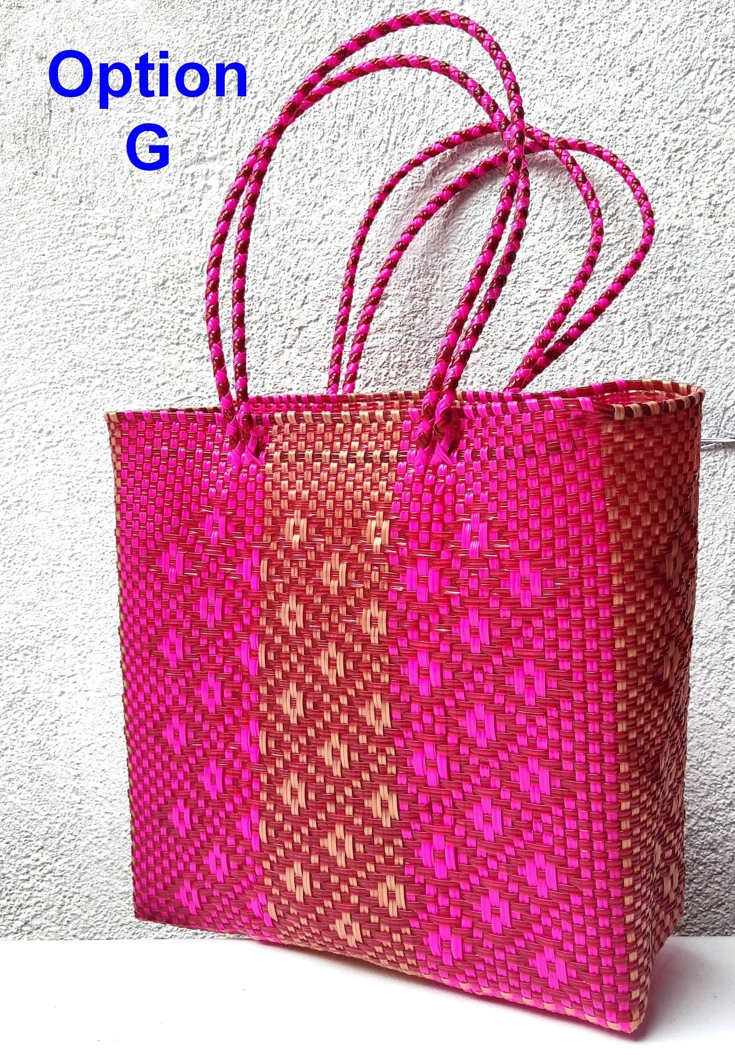 Large Woven Guatemalan Plastic market Bag - RECYCLED PLASTIC Basket - Mayan Fair Trade 