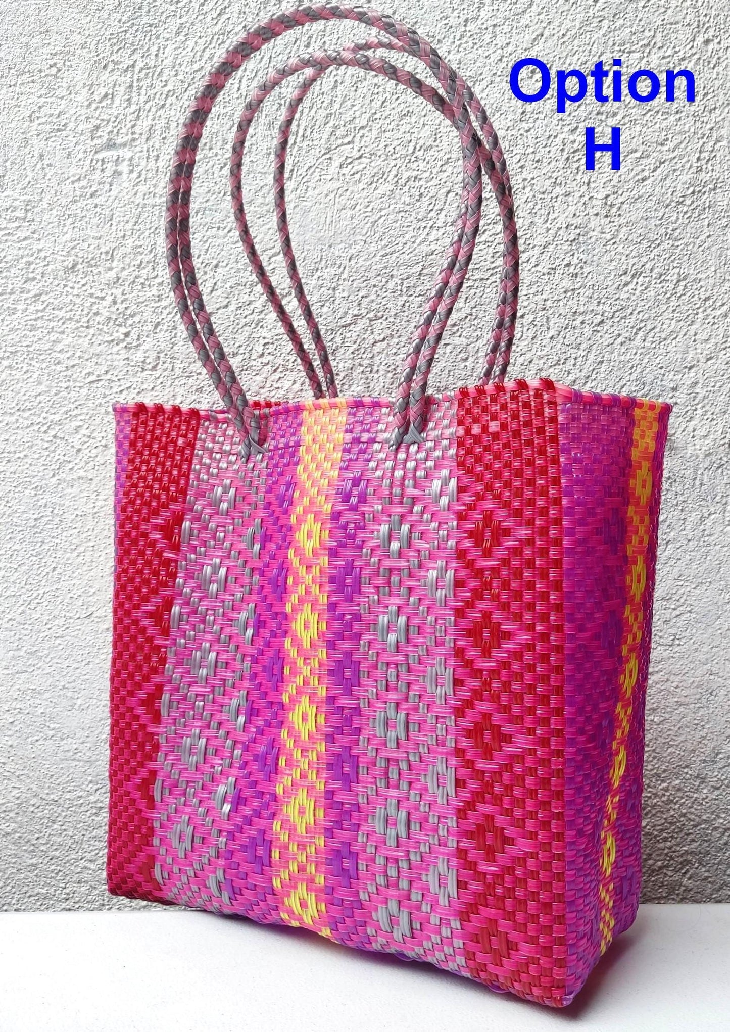 Large Woven Guatemalan Plastic market Bag - RECYCLED PLASTIC Basket - Mayan Fair Trade 