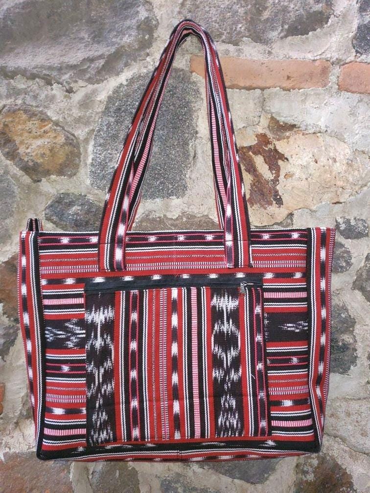 Guatemalan Cotton Handwoven IKAT Tote SHOPPING BAG. Variety Colors Available