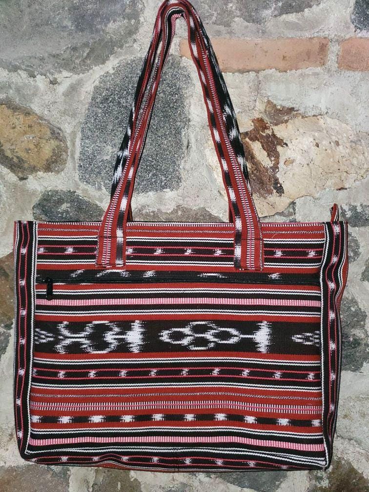 Guatemalan Cotton Handwoven IKAT Tote SHOPPING BAG. Variety Colors Available