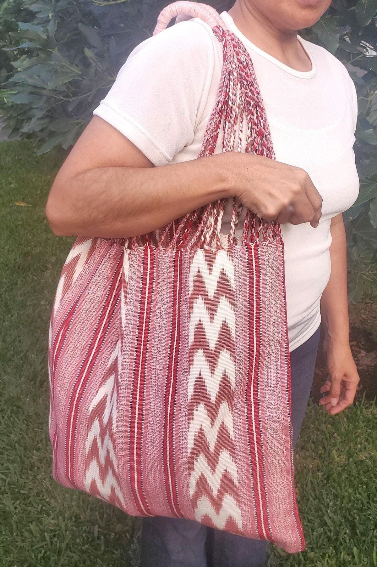 Guatemalan IKAT Hammock BAG with Braided Handles . Variety Colors Available