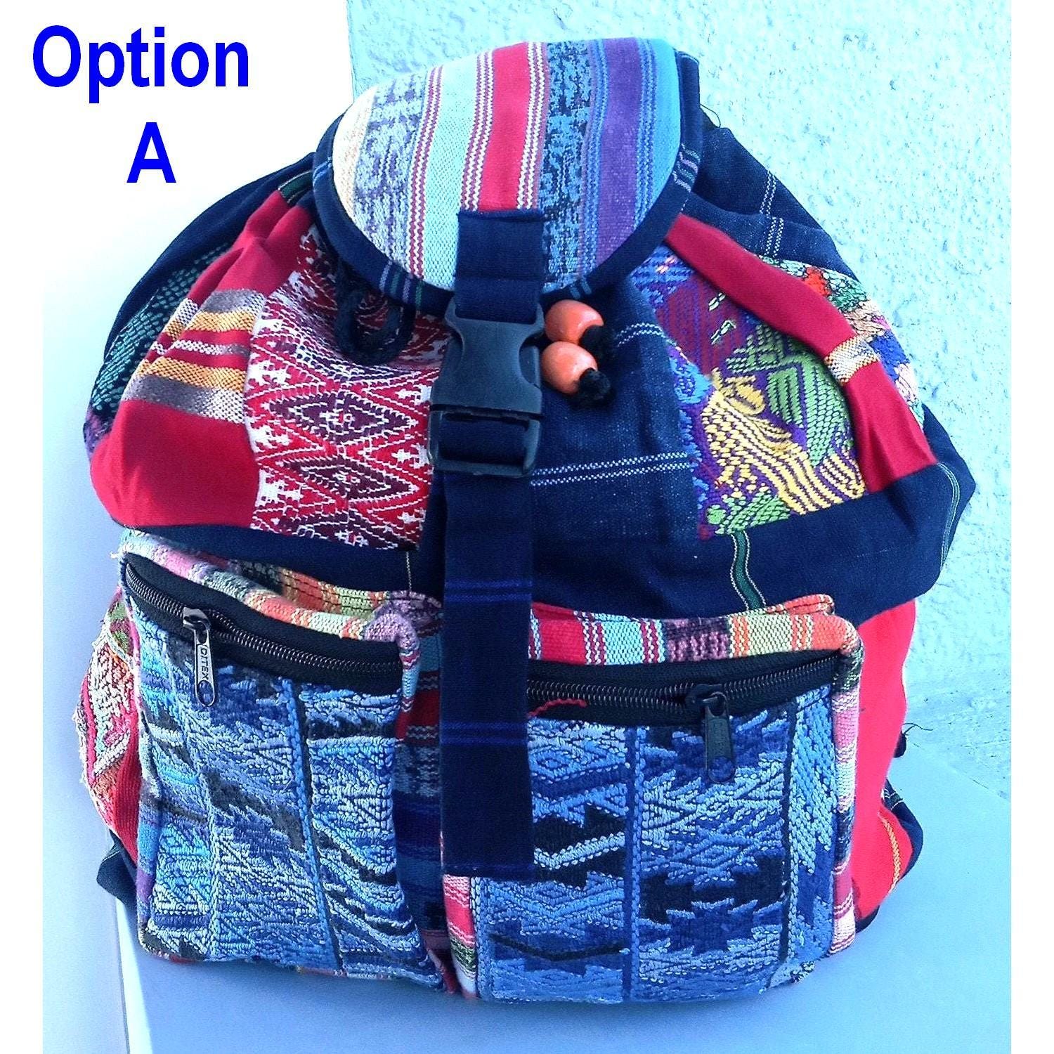 Guatemalan upcycled cotton patchwork backpack bag