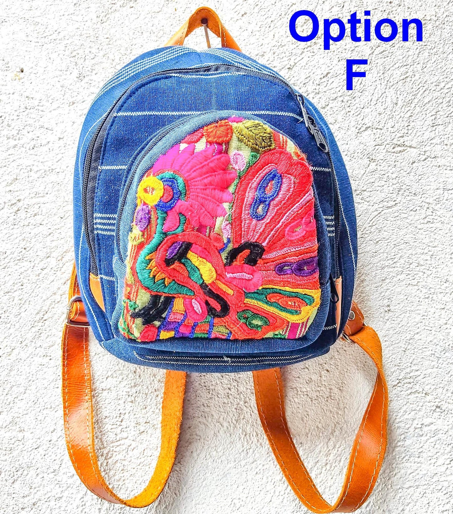 Guatemalan Upcycled Cotton INDIGO Backpack Huipil Pocket LEATHER Straps