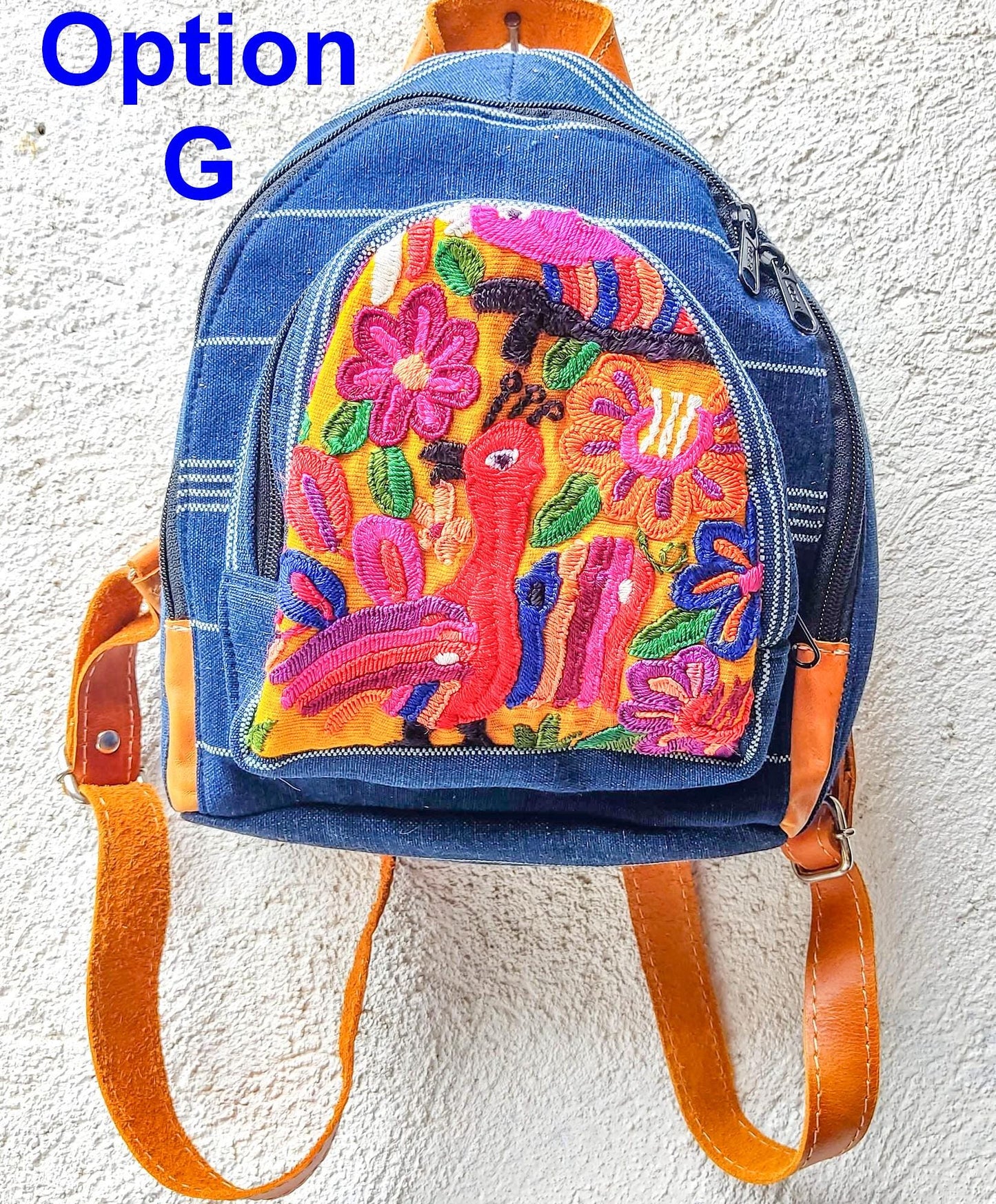 Guatemalan Upcycled Cotton INDIGO Backpack Huipil Pocket LEATHER Straps
