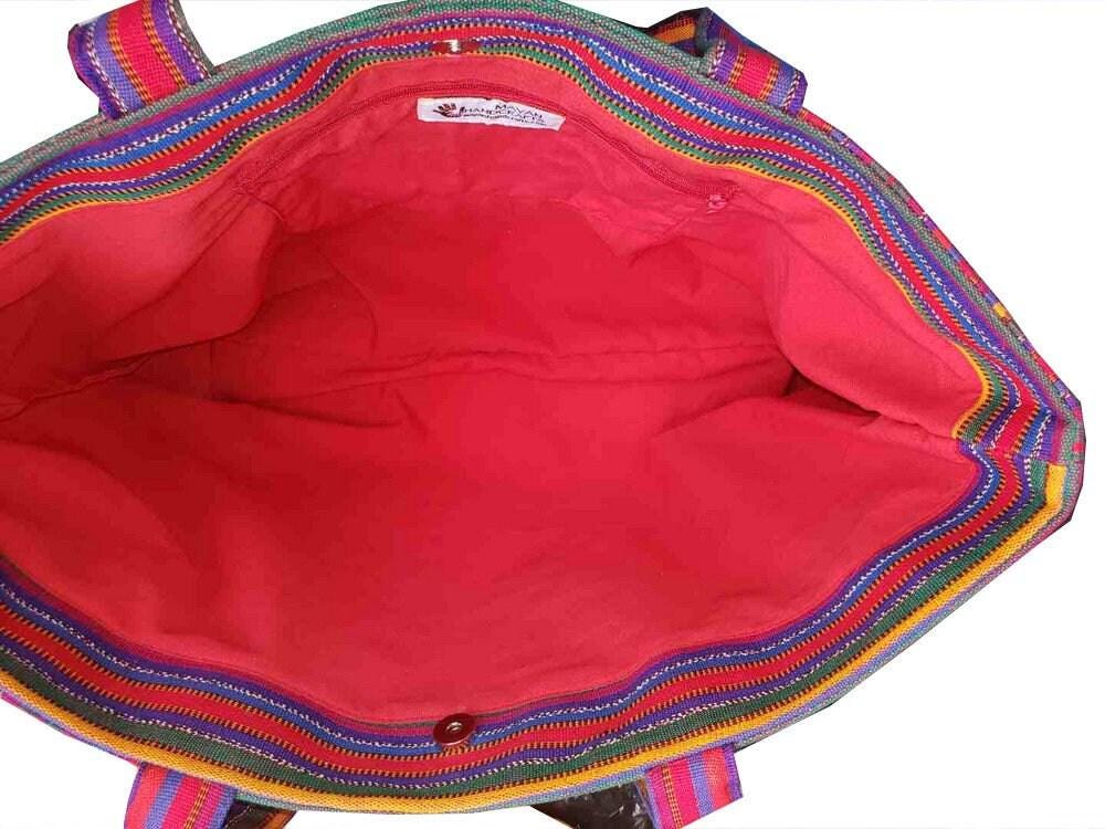 Handwoven GUATEMALAN COTTON Striped Lining TOTE Bag With Zipper Available In Multiple Colors