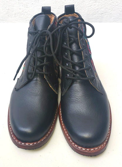 Custom Huipil Pattern GUATEMALAN Authentic LEATHER Lace Up BOOTS For Women - Geniune Leather & Rubber Outsole Zipper Shoes customizable