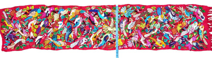 Unique Red Guatemala Silk hand-embroidery -Bird and Forest motives table runner-