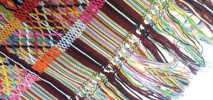 COTZAL handmade TABLE RUNNER with fringes -Deer, birds and Geometric Motives-