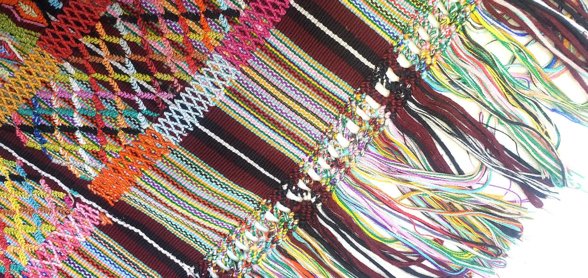 COTZAL handmade TABLE RUNNER with fringes -Deer, birds and Geometric Motives-