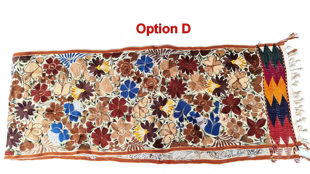Handmade Floral Embroidered Table RUNNER With Tassels - ZACUALPA-