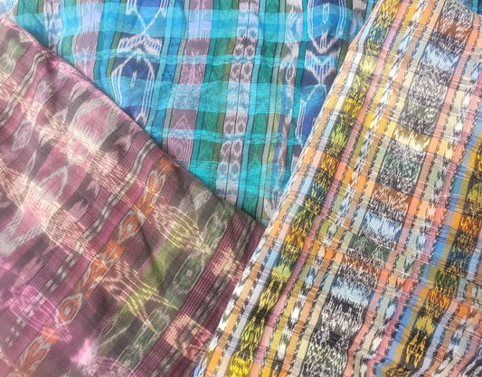 Guatemalan Unique Vintage Ikat Cotton fabric per yard- Hand Woven Ethnic Textile - 700