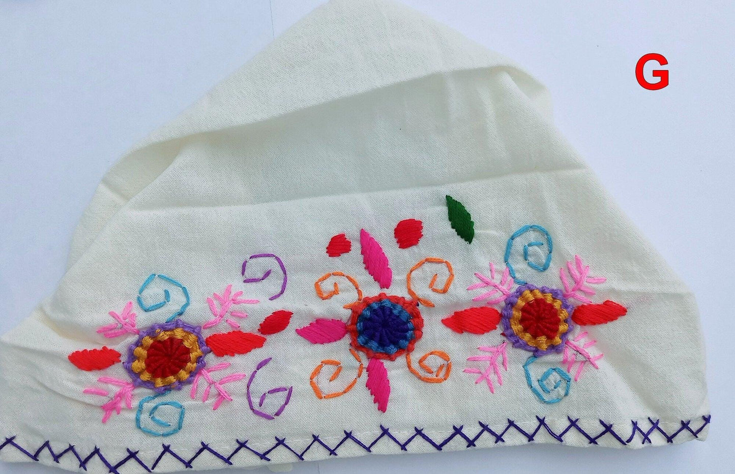 Women Head Hand Embroidered COTTON BAND BANDANA In Medium Weight - Multiple Colors Head Warmer Guatemalan Bandana