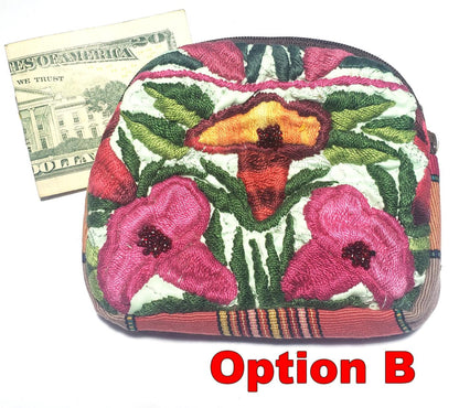 Guatemala HUIPIL Cotton Padded COIN Holder PURSE Bag Available In Multiple Options - Floral Colorful Medium Coin Purse