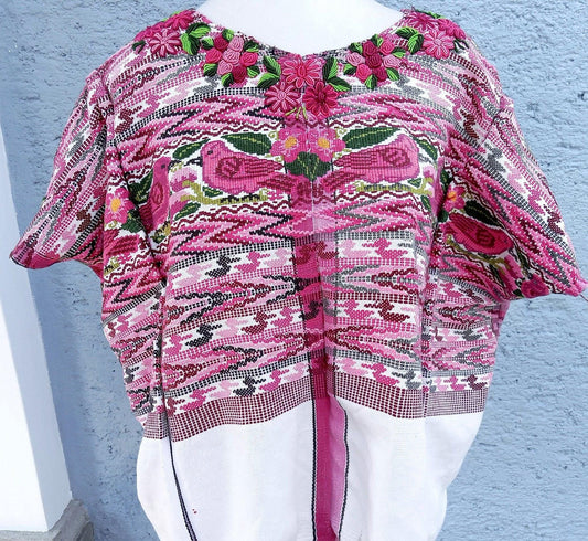 Vintage Guatemalan unique handmade weaved cotton -San Juan Comalapa huipil-