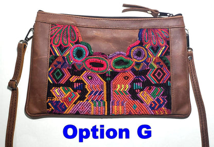 Aesthetic Woman Guatemalan Leather Huipil CROSSBODY Wristlet CLUTCH PURSE - 100% Cotton Lining Purse