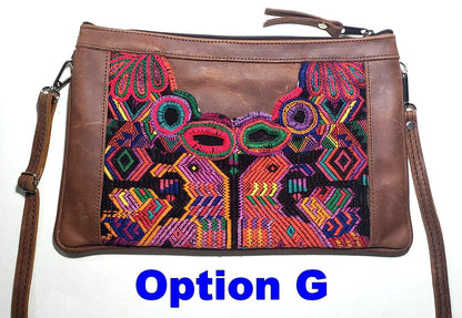 Guatemalan Leather Huipil Crossbody Clutch: Fair Trade Mayan Purse