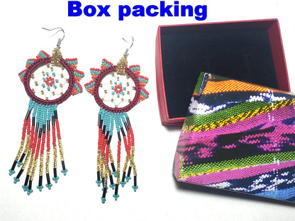 Guatemalan Handmade Colorful CATCH DREAMS Seed BEAD Earrings