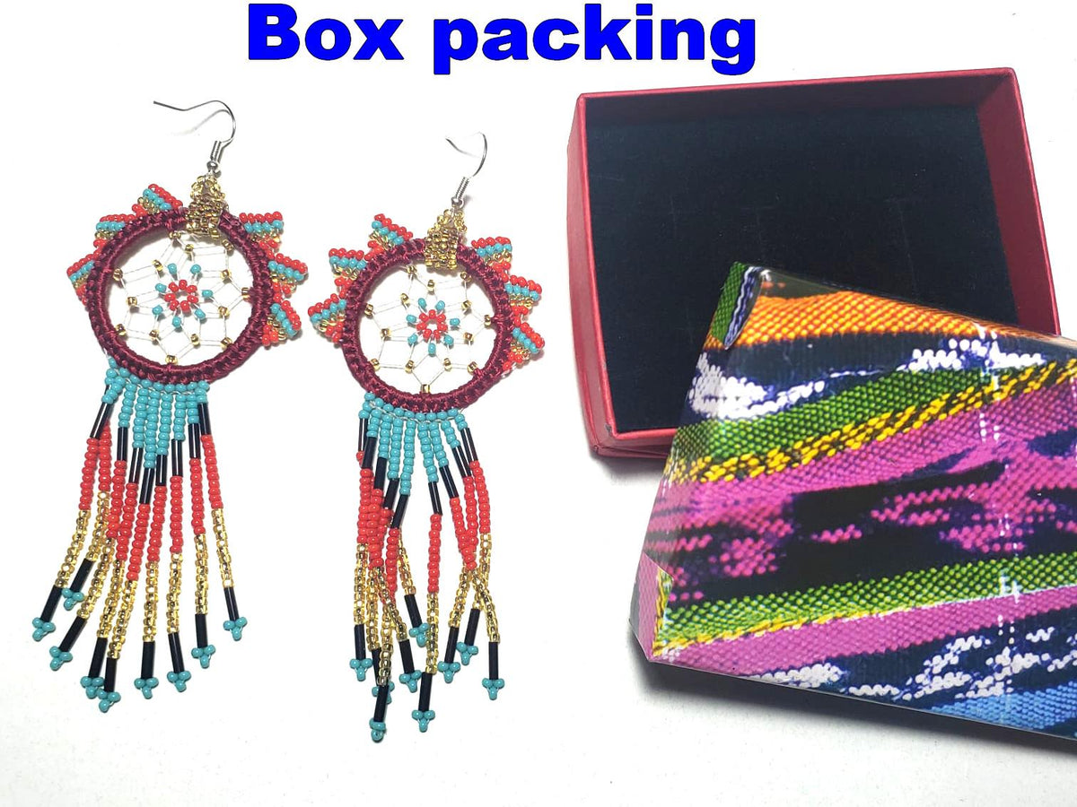 Guatemalan Handmade Colorful CATCH DREAMS Seed BEAD Earrings