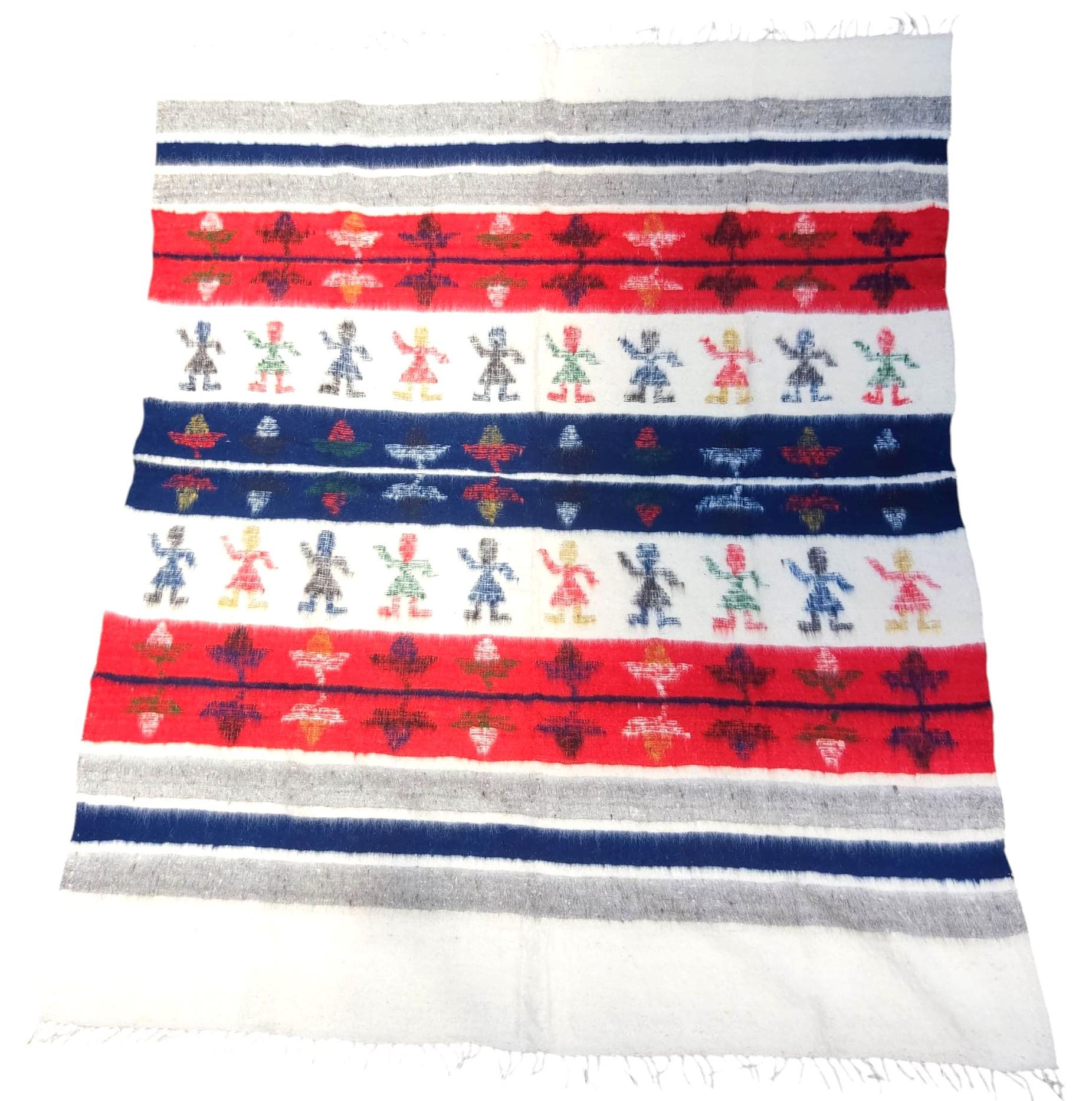 Organic PONCHO Wool GUATEMALAN BLANKET For Winter Season -Traditional Blanket Made In Momostenango