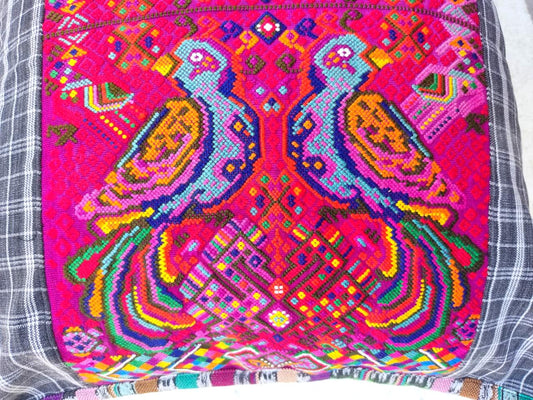 Set of Cotton Guatemala UPCYCLED Geometric PEACOCK Huipil Pillow Case Cushion Cover 18x18 inches 45x45 cm