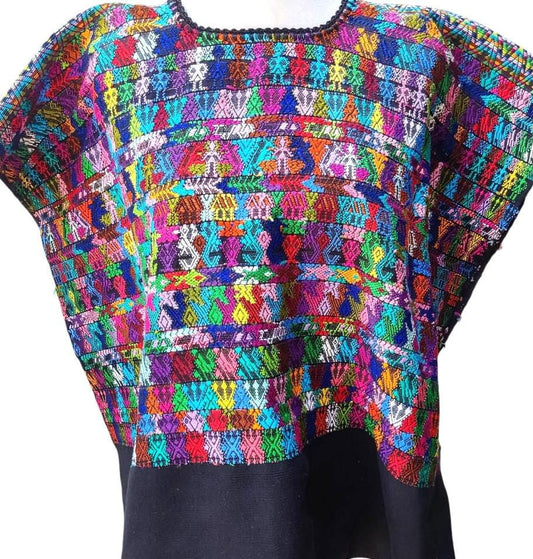 Cotton Unique Black Handmade WEAVED -San MARTIN JILOTEPEQUE- Huipil