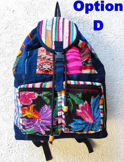 Guatemalan upcycled cotton patchwork backpack bag