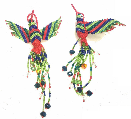 BEADED HUMMINGBIRD Hanging ORNAMENT Gift For Bird Lovers - Czech Glass Seed Beads And Nylon Thread
