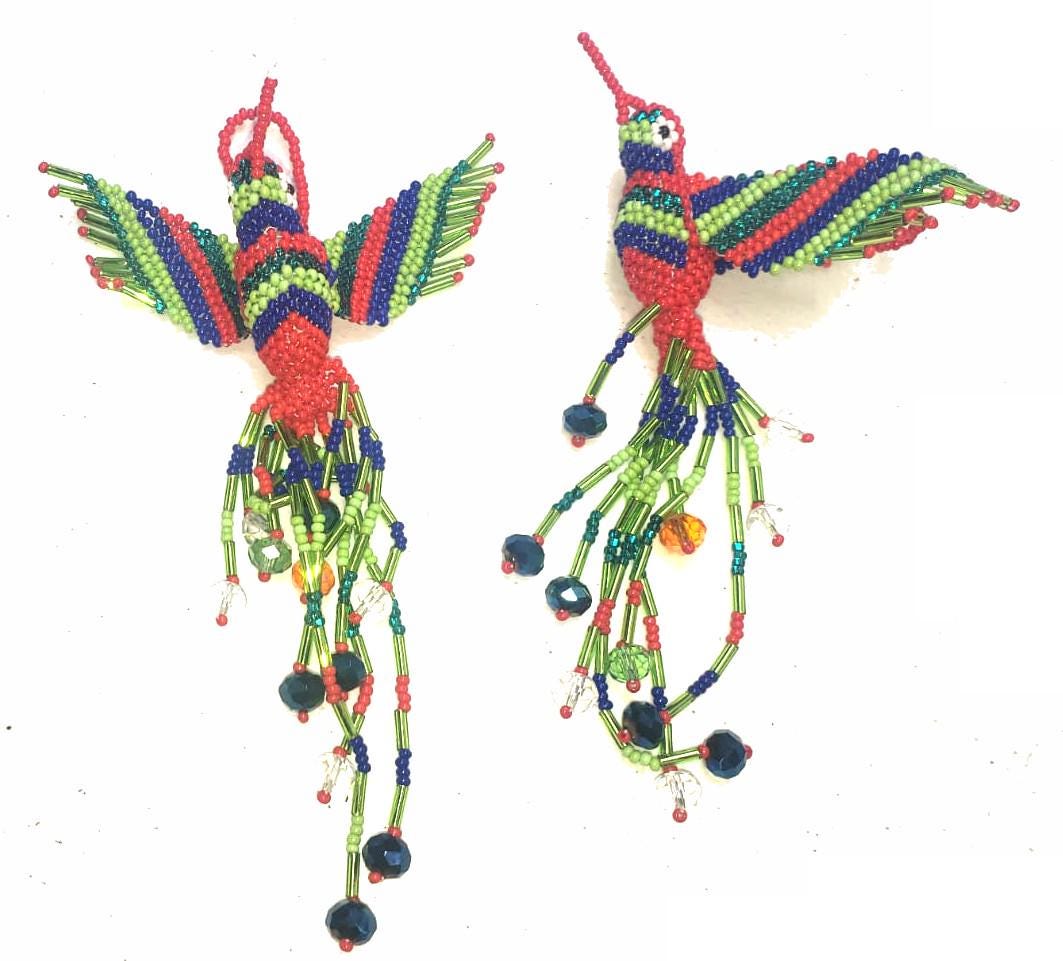 BEADED HUMMINGBIRD Hanging ORNAMENT Gift For Bird Lovers - Czech Glass Seed Beads And Nylon Thread