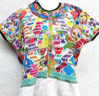 Vintage Cotton Unique Handmade weaved -San Martin Chile Verde Quetzaltenango XELA- huipil