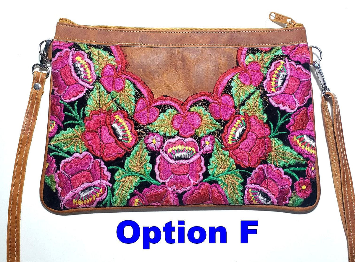 Guatemalan Leather Huipil Crossbody Clutch: Fair Trade Mayan Purse
