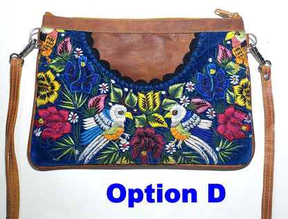 Aesthetic Woman Guatemalan Leather Huipil CROSSBODY Wristlet CLUTCH PURSE - 100% Cotton Lining Purse