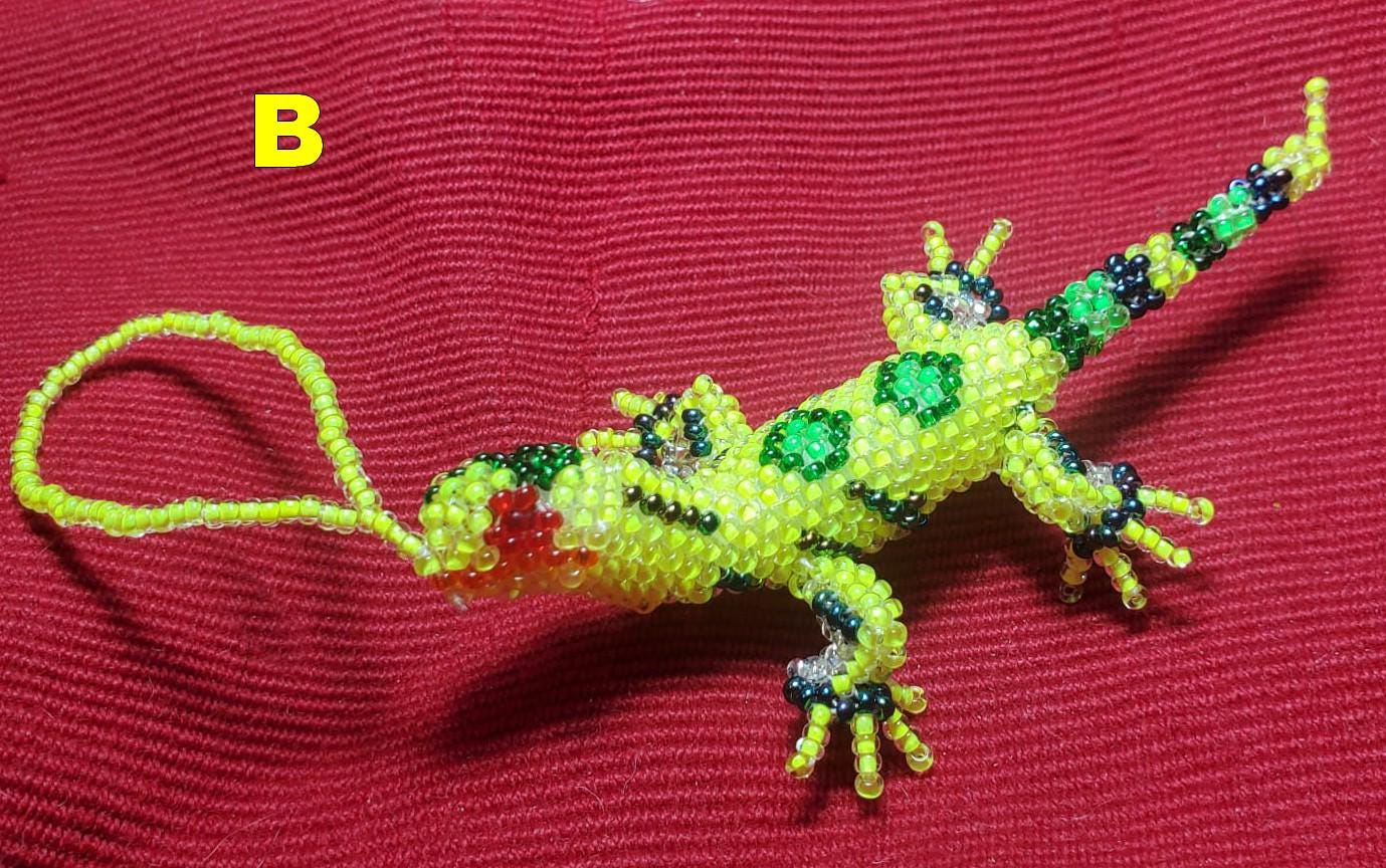 Beaded Lizard Ornament: Czech Glass Beads, Handmade Guatemalan Gift