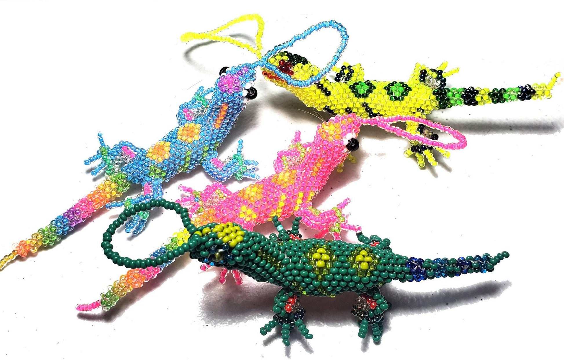 Beaded Lizard Ornament: Czech Glass Beads, Handmade Guatemalan Gift