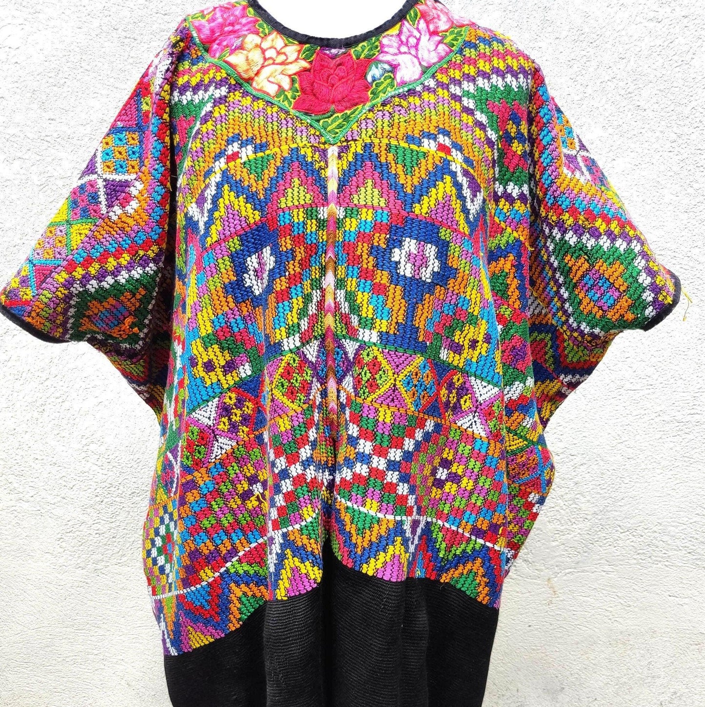 Vintage white black unique handmade weaved cotton Almolonga Quetzaltenango huipil