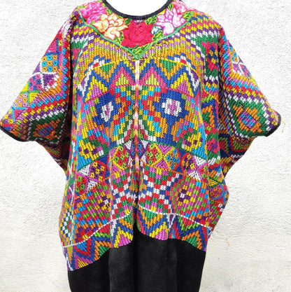 Vintage white black unique handmade weaved cotton Almolonga Quetzaltenango huipil