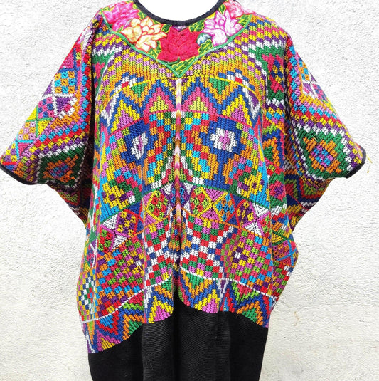 Vintage white black unique handmade weaved cotton Almolonga Quetzaltenango huipil