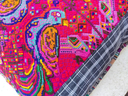 Set of Cotton Guatemala UPCYCLED Geometric PEACOCK Huipil Pillow Case Cushion Cover 18x18 inches 45x45 cm