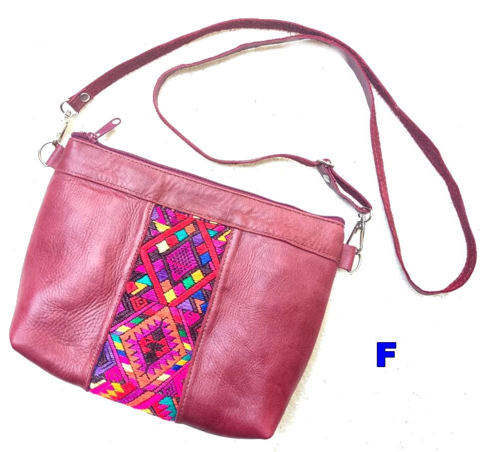Handmade Leather CROSSBODY CLUTCH Guatemalan Huipil Bag