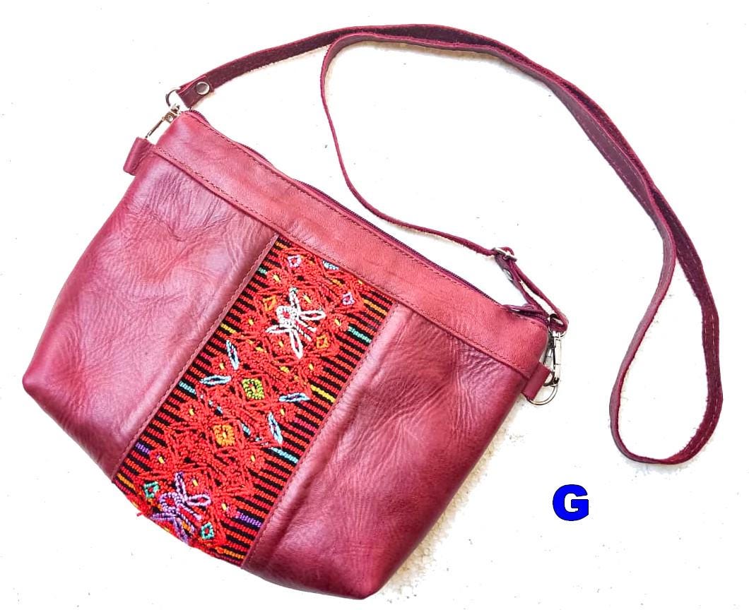 Handmade Leather CROSSBODY CLUTCH Guatemalan Huipil Bag