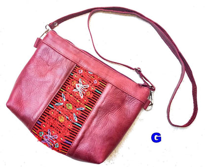 Handmade Leather CROSSBODY CLUTCH Guatemalan Huipil Bag