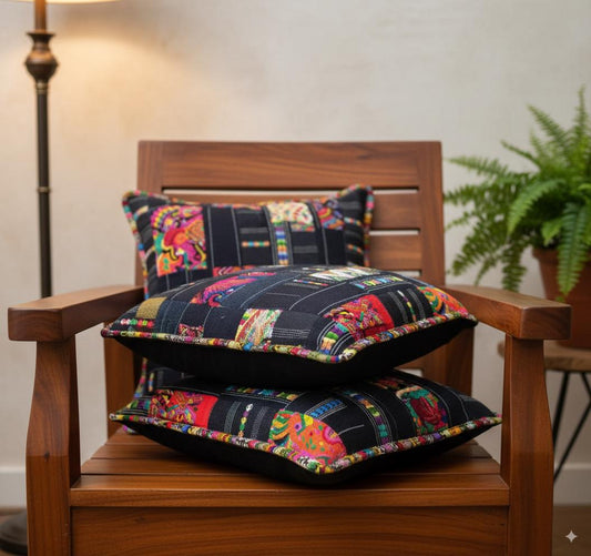 Guatemalan Cotton Handmade -PATCHWORK Style- Huipil Pillow Case Cushion Cover -18x18- 20x20 Customizable Sizes