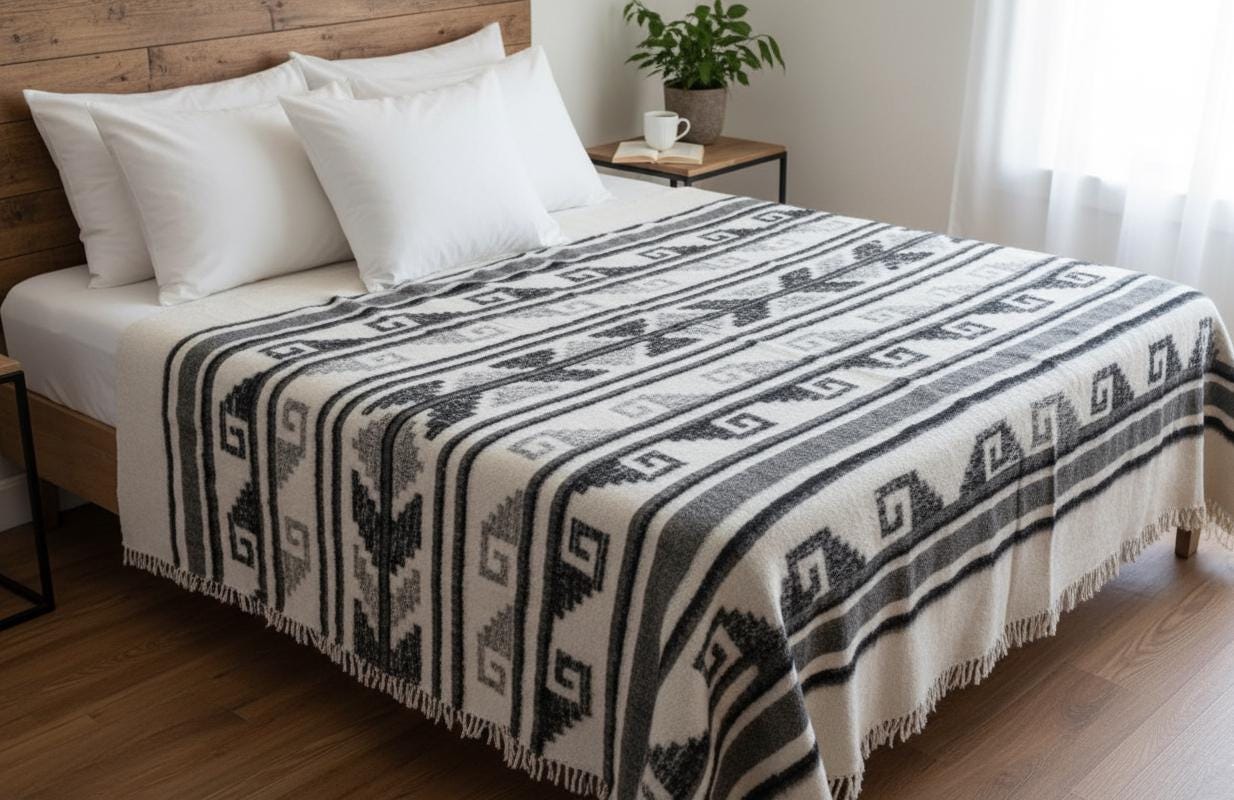Organic PONCHO Wool GUATEMALAN BLANKET For Winter Season -Traditional Blanket Made In Momostenango